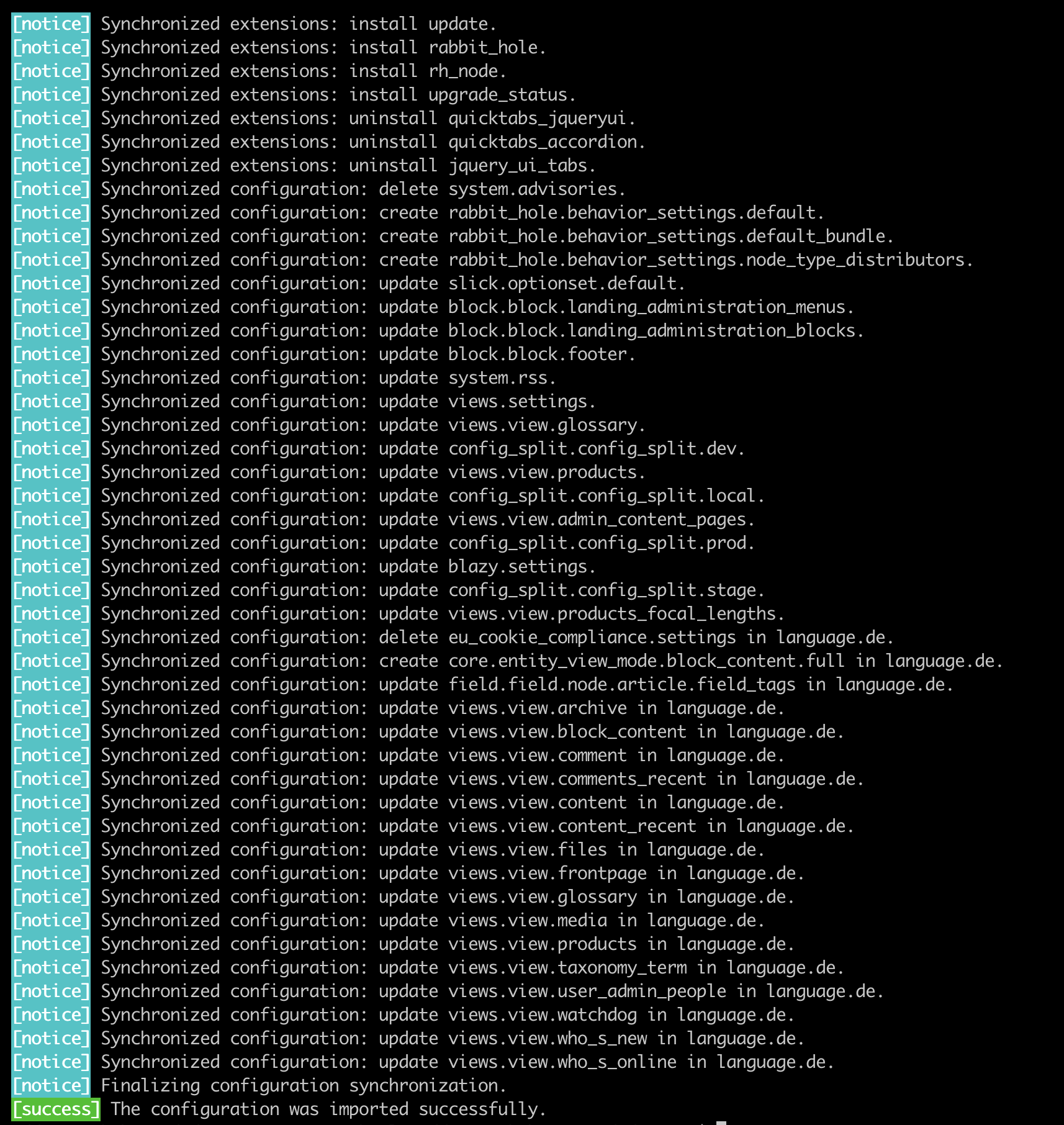 Configuration import summary